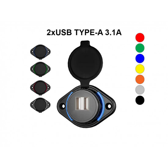 Overhead USB Socket for 12-24V transport 2xUSB 3.1A TUC-1001-BK