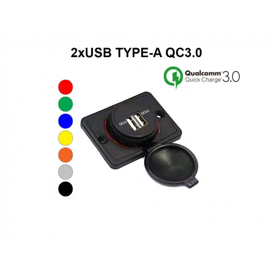 Overhead Dual USB Сharger for transport 2xUSB QC3.0 rectangle TUC-1103-BK