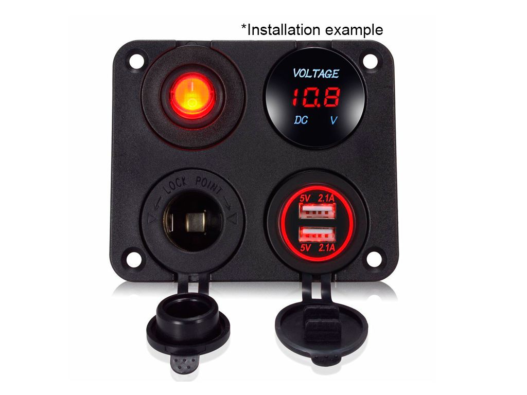 Mount cigarette lighter socket Installation Panel for 4 USB Chargers or Switches TUH-0105-BK
